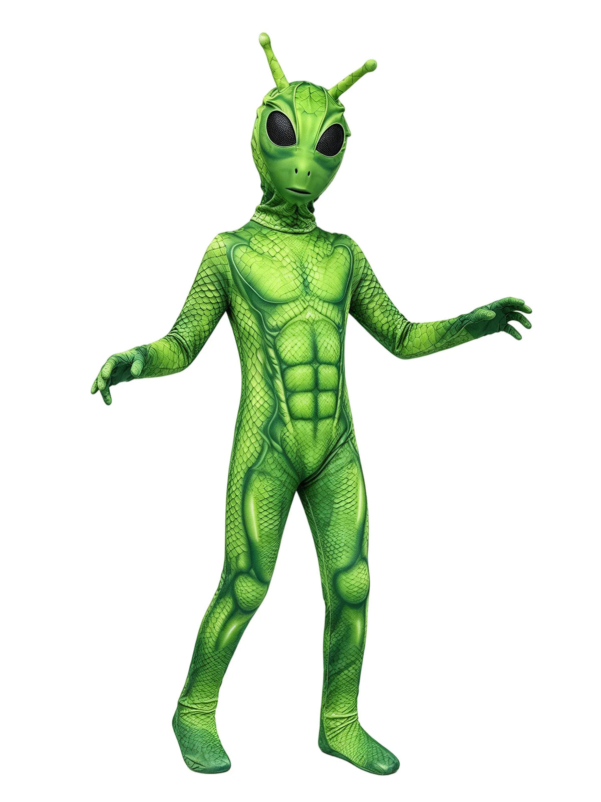 Nuevo disfraz de alienígena, traje Zentai de cuerpo entero con máscara, color verde y gris, traje de ciencia ficción con cremallera trasera, ideal para Halloween, fiestas de cosplay y disfraces.