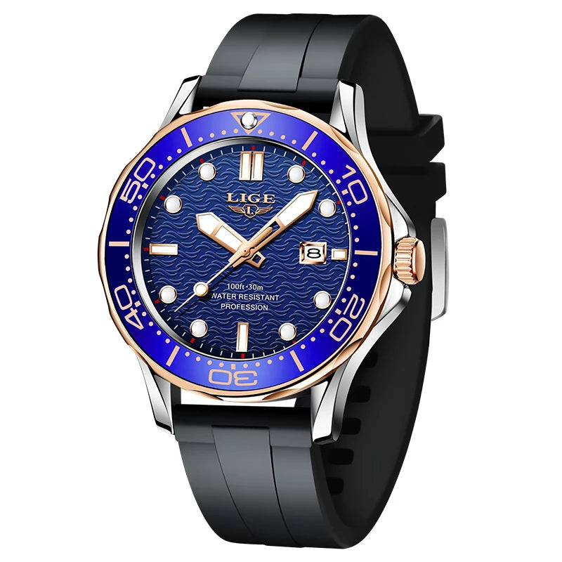 Reloj de hombre de negocios LIGE 2026, reloj de buceo de lujo de marca superior para hombre, reloj deportivo con fecha impermeable, Relogio Masculino + caja