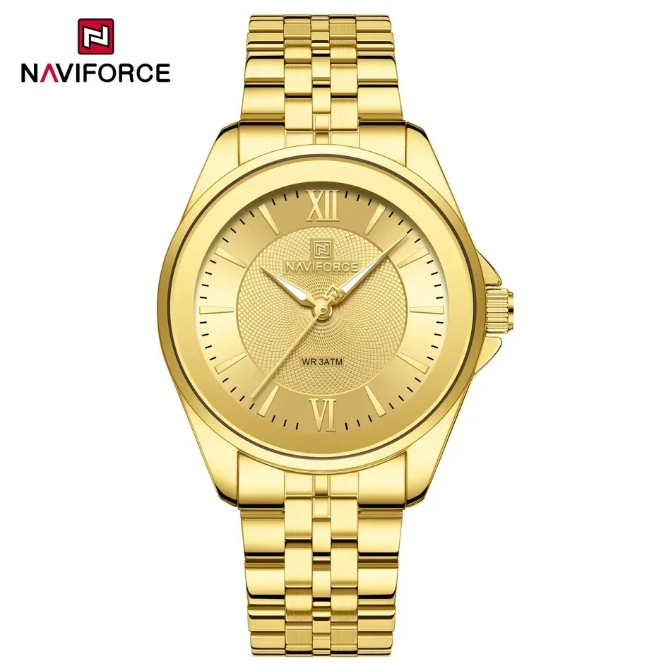 Reloj NAVIFORCE para mujer, creativo, con correa de acero inoxidable, a la moda, elegante, de cuarzo, resistente al agua 30m, reloj de pulsera femenino