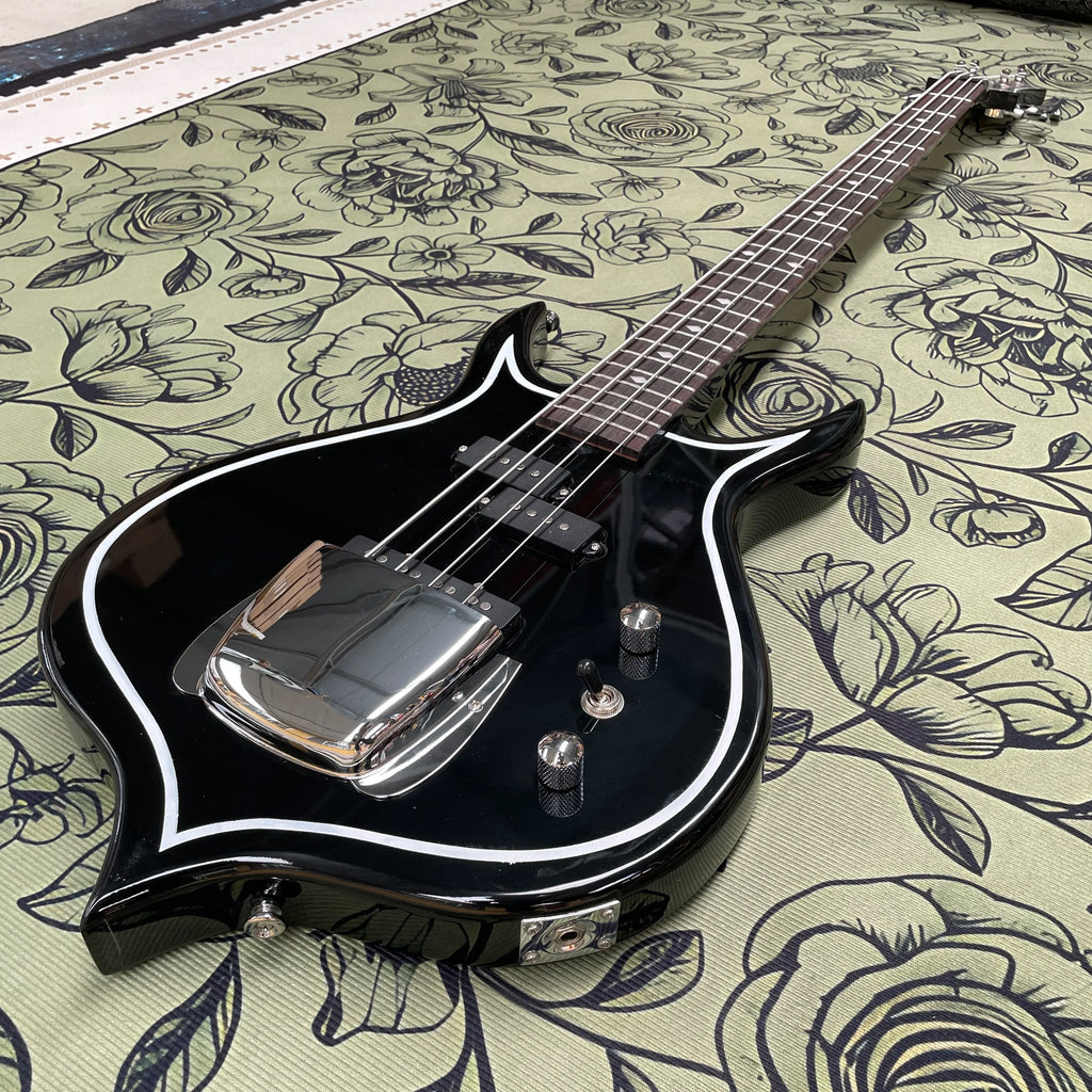 Guitarra eléctrica negra brillante, con cuerpo de caoba y 4 cuerdas, guitarra eléctrica de rock y metal apta para principiantes.
