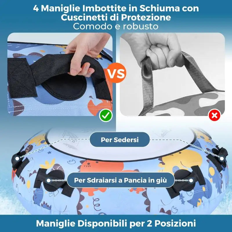 Manta inflable para la nieve con funda de poliéster Oxford, longitud de 132 cm, para niños y adultos, azul