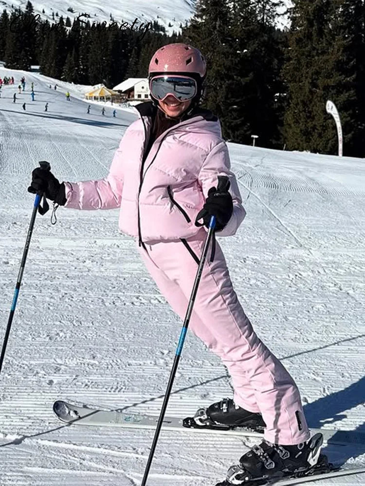 Mono de esquí cálido para mujer con cinturón, cuello alto, manga larga, cremallera, corte recto, grueso, ropa elegante de invierno 2026