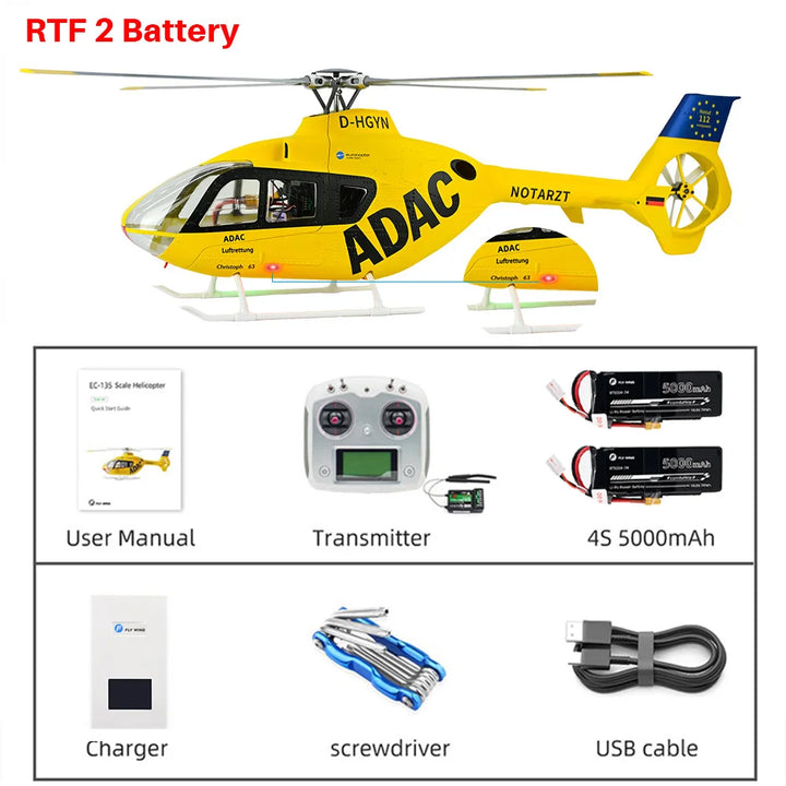Helicóptero RC FLYWING EC135 con Luz LED, Control de Vuelo ACE, Helicóptero a Escala EC135, Tamaño 470, Helicópteros RC de 4 Aspas y 6 Canales
