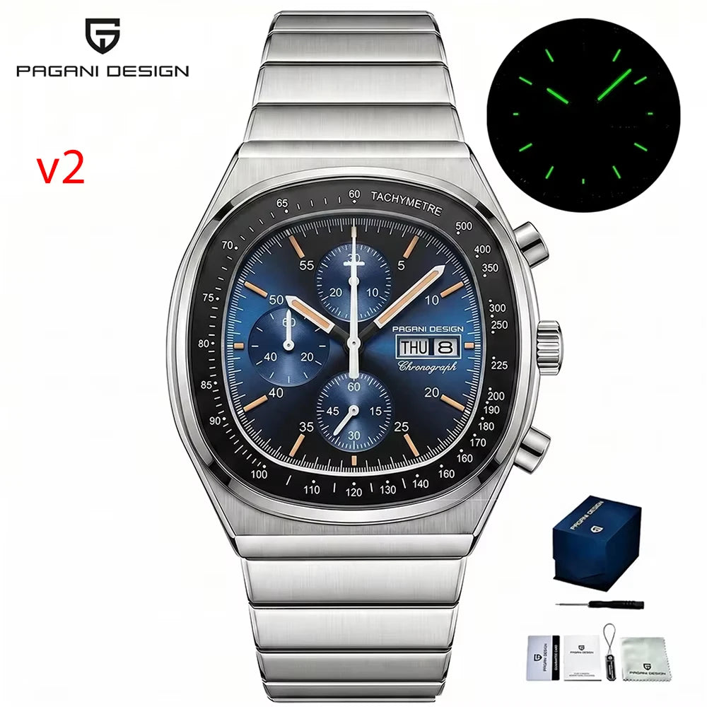 Reloj cronógrafo cuadrado para hombre PAGANI DESIGN con movimiento japonés Miyota OS000, cristal de zafiro, resistente al agua y correa de acero inoxidable, reloj deportivo de pulsera