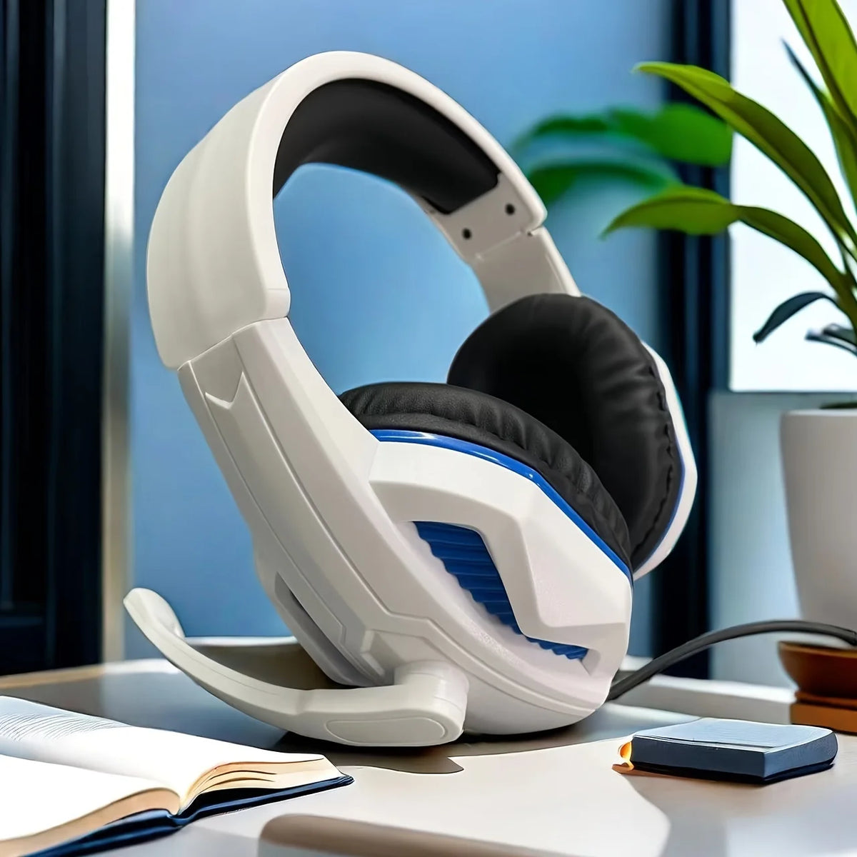 Auriculares supraaurales para juegos H4 con micrófono, auriculares con cable y graves profundos para PC, portátil y música