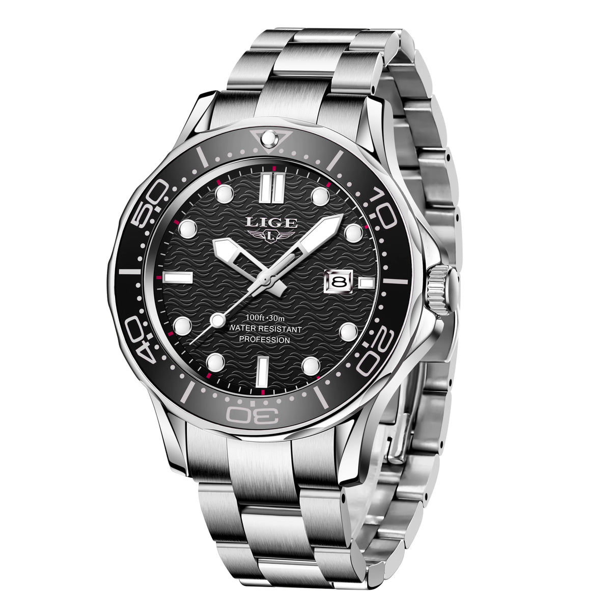 Reloj de cuarzo clásico LIGE para hombre, bisel giratorio, calendario luminoso, reloj de negocios para hombre, reloj de pulsera de acero inoxidable + caja