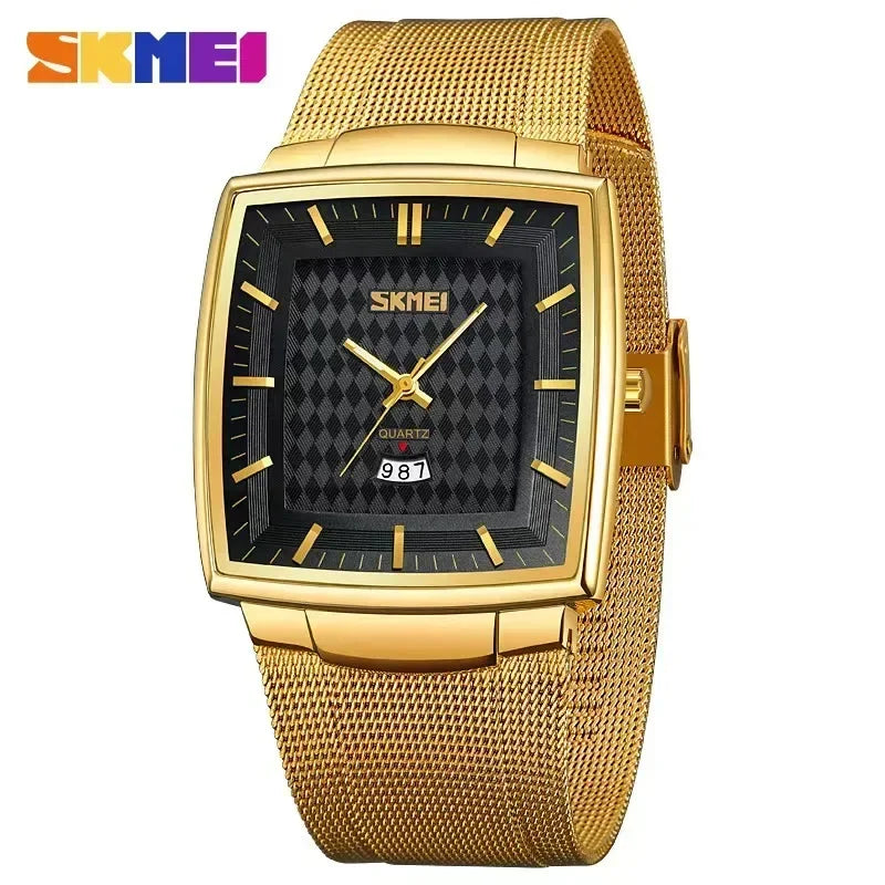 Reloj de cuarzo cuadrado de lujo SKMEI 9311 para hombre, de negocios, resistente al agua, de acero inoxidable, con calendario y fecha