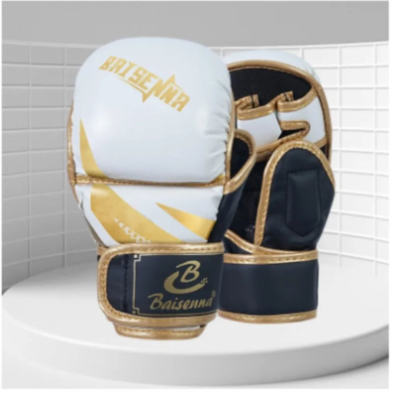 Guantes de boxeo de medio dedo, guantes de entrenamiento gruesos, guantes de lucha de cuero PU, accesorios de entrenamiento de boxeo para niños adultos
