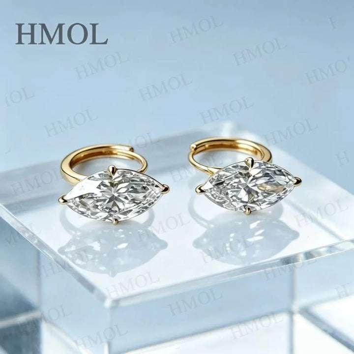 Pendientes de Diamantes Cultivados en Laboratorio, 2ct 3ct, Corte Marquesa, Plata de Ley 925, Opción de Oro 10K 14K 18K, Joyería de Novia para Boda, Regalo para Ella
