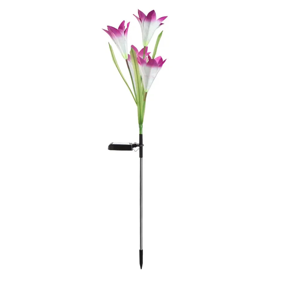 Luz Solar exterior con forma de flor de lirio Ip65, resistente al agua, alimentada por energía Solar para camino de jardín, luces de paisaje, decoración de patio