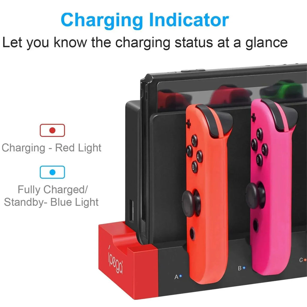 Estación de carga Joycon IPEGA PG-9186 para Switch y OLED: carga hasta 4 mandos, compatible con Switch y modelo OLED