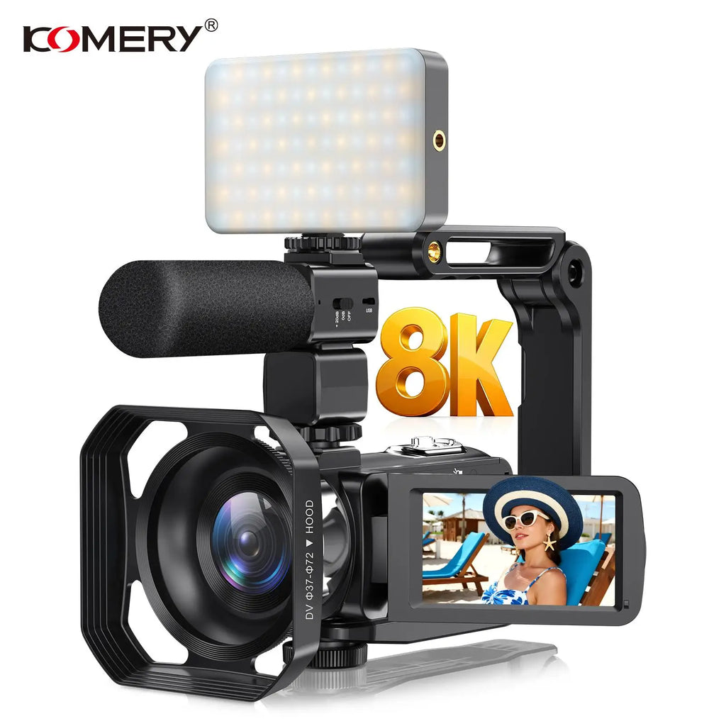 Videocámara 8K de 64MP con Visión Nocturna IR de 18X, Grabadora de Video Digital, Pantalla Táctil Giratoria de 3.0'', Wi-Fi, Vlogging, Transmisión en Vivo, Cámara Web