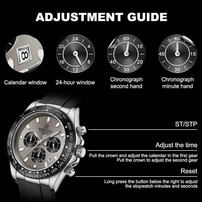 Reloj de cuarzo deportivo impermeable para hombre NAVIFORCE, cronógrafo, correa de silicona, reloj de pulsera luminoso, Relogio Masculino