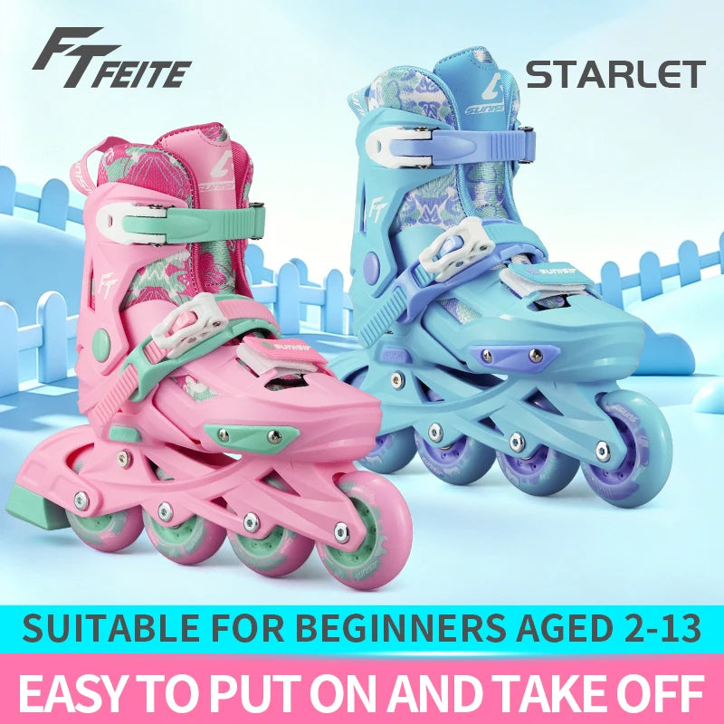 Patines en Línea Ajustables para Niños, Ruedas de PU de Alto Rebote, Hebilla de Seguridad, Patines Deportivos para Niños y Niñas, para Interiores y Exteriores