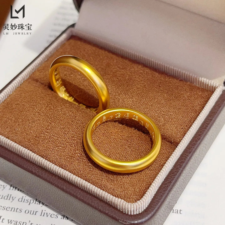 Anillo Festivo Cynlo para Mujer, Oro 24K AU999 - Anillo de Cien Bendiciones, Banda Lisa Estilo Chino, Estilo Festivo