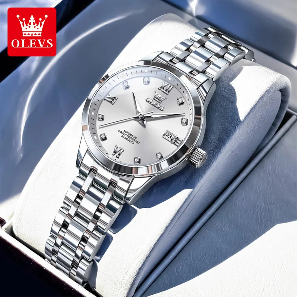 Reloj para mujer OLEVS 9946 de marca reconocida, reloj mecánico con calendario, original, resistente al agua, luminoso, reloj automático para dama