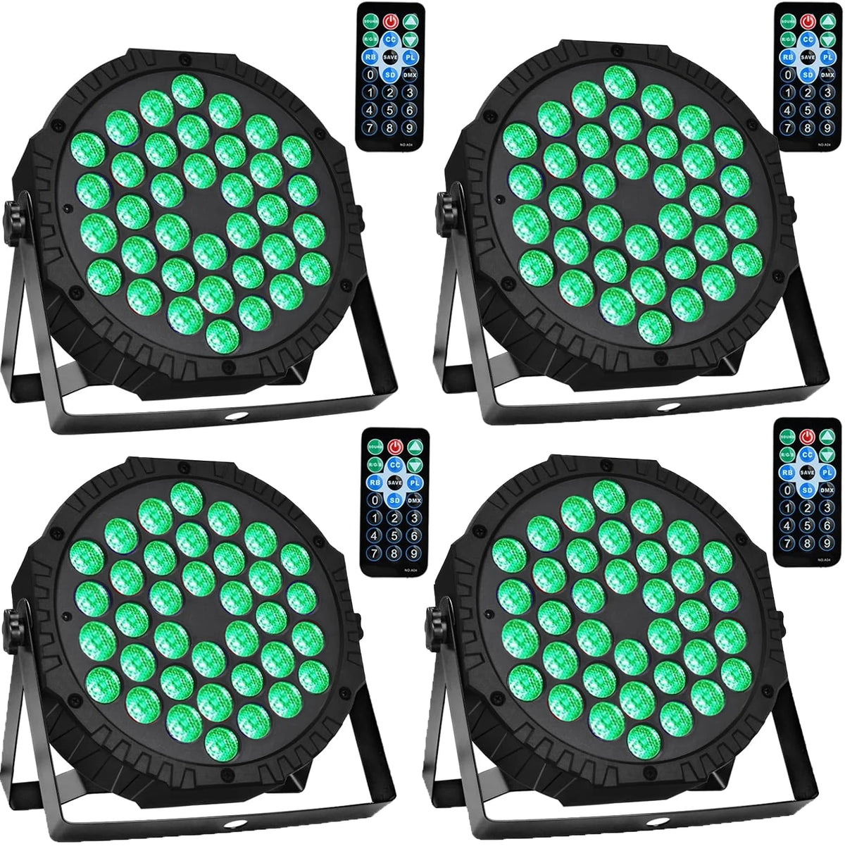 4 piezas de iluminación LED RGB 3 en 1 para escenario, tipo Par plano, 36 LED, a todo color, con DMX 512, ideal para DJ, discotecas, fiestas, Navidad, bodas y espectáculos.