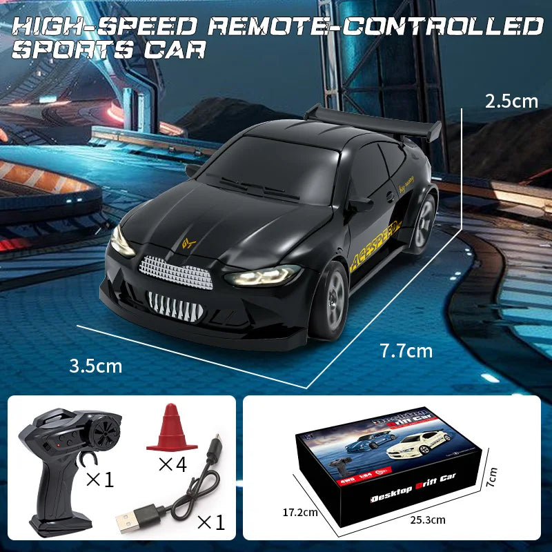 Coche RC 1/64, 2.4G 4WD, coche de carreras a escala mini de alta velocidad para escritorio, tracción en las cuatro ruedas, modelo de carreras GTR a control remoto, juguete para niños