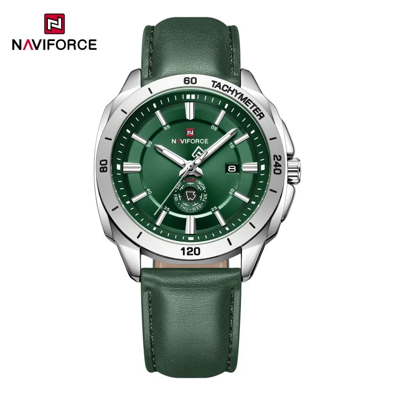 NAVIFORCE 2026 Nuevo Reloj de Hombre, Reloj de Cuarzo con Correa de Cuero, Estilo Casual Deportivo, con Calendario (Día y Fecha), Ideal para Oficina o Regalo para Hombre