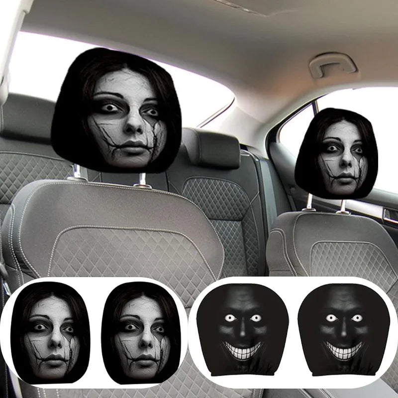 Fundas Elásticas Universales para Reposacabezas con Estampado de Retratos Misteriosos, 2/4 Piezas, Fundas para Reposacabezas de Coche con Caras Espeluznantes, Accesorios para Coche Estilo Halloween