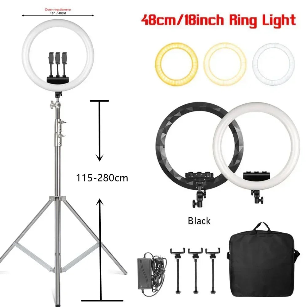 Aro de Luz LED de 45CM / 18 Pulgadas con Diferentes Estilos de Trípode o Soporte o Sin Soporte, Aro de Luz LED Grande de 18 Pulgadas con Control Remoto, Trípode, Soporte para Teléfono, Iluminación para Transmisiones en Vi