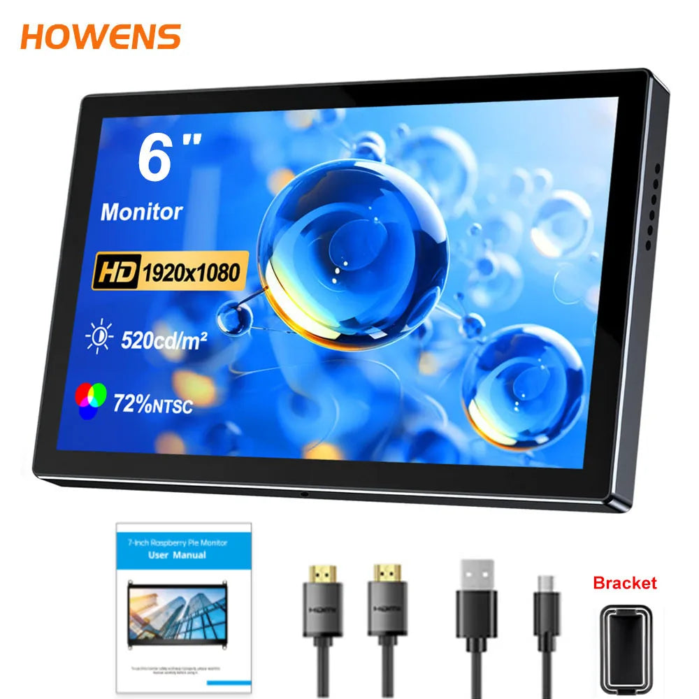 Monitor portátil WonTim de 6 pulgadas, con pantalla IPS de 1920x1080 y una luminosidad de 520 cd, ideal para la visualización de contenido en dispositivos de PC y como segunda pantalla.