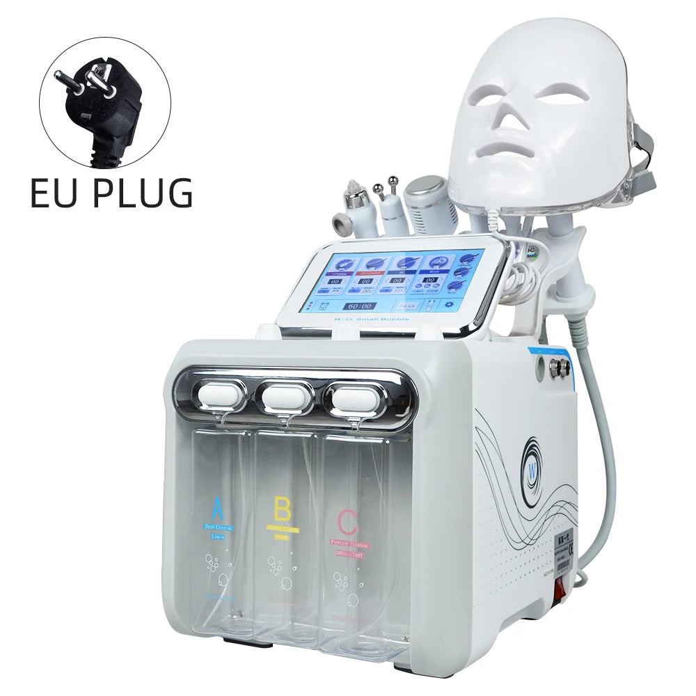 Máquina facial de oxígeno y agua 7 en 1 Nourishbelle, máscara de terapia con luz LED, limpieza profunda con hidrodermoabrasión — enchufe europeo, envío rápido desde Alemania.