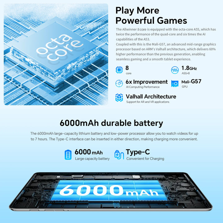 Teclast P30T Case 10.1" Tablet AI Gemini Android 16 16GB(3GB+13GB Expansion) RAM 128GB ROM 8-core CPU All-in-one Keyboard/Case/Mouse/Stylus/Earphones/Tablet Stand