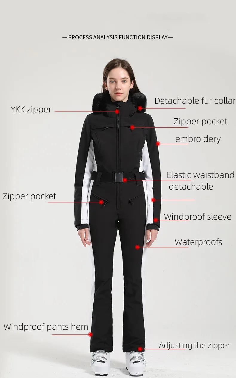 GSOU SNOW-traje de esquí de una pieza para mujer, mono grueso para Snowboard, monos deportivos al aire libre, impermeable, traje de esquí
