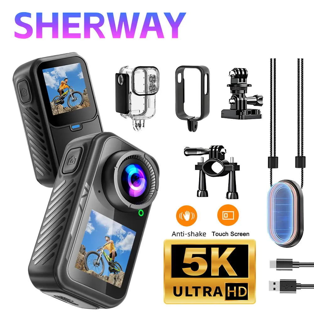 Cámara de Acción 5K con Pantalla Táctil, 4K 30FPS, WiFi, Estabilización de 6 Ejes, Cámara Deportiva Magnética para Motocicleta y Bicicleta, Impermeable, Bodycam