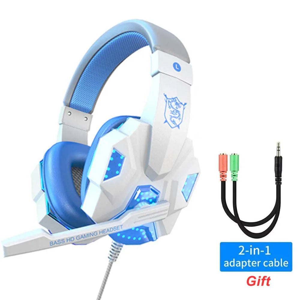 Auriculares para juegos con luz LED RGB, auriculares con micrófono de baja latencia, auriculares para juegos con cable de 3,5mm para ordenador, PS4, PS5, Xbox, auriculares estéreo con graves