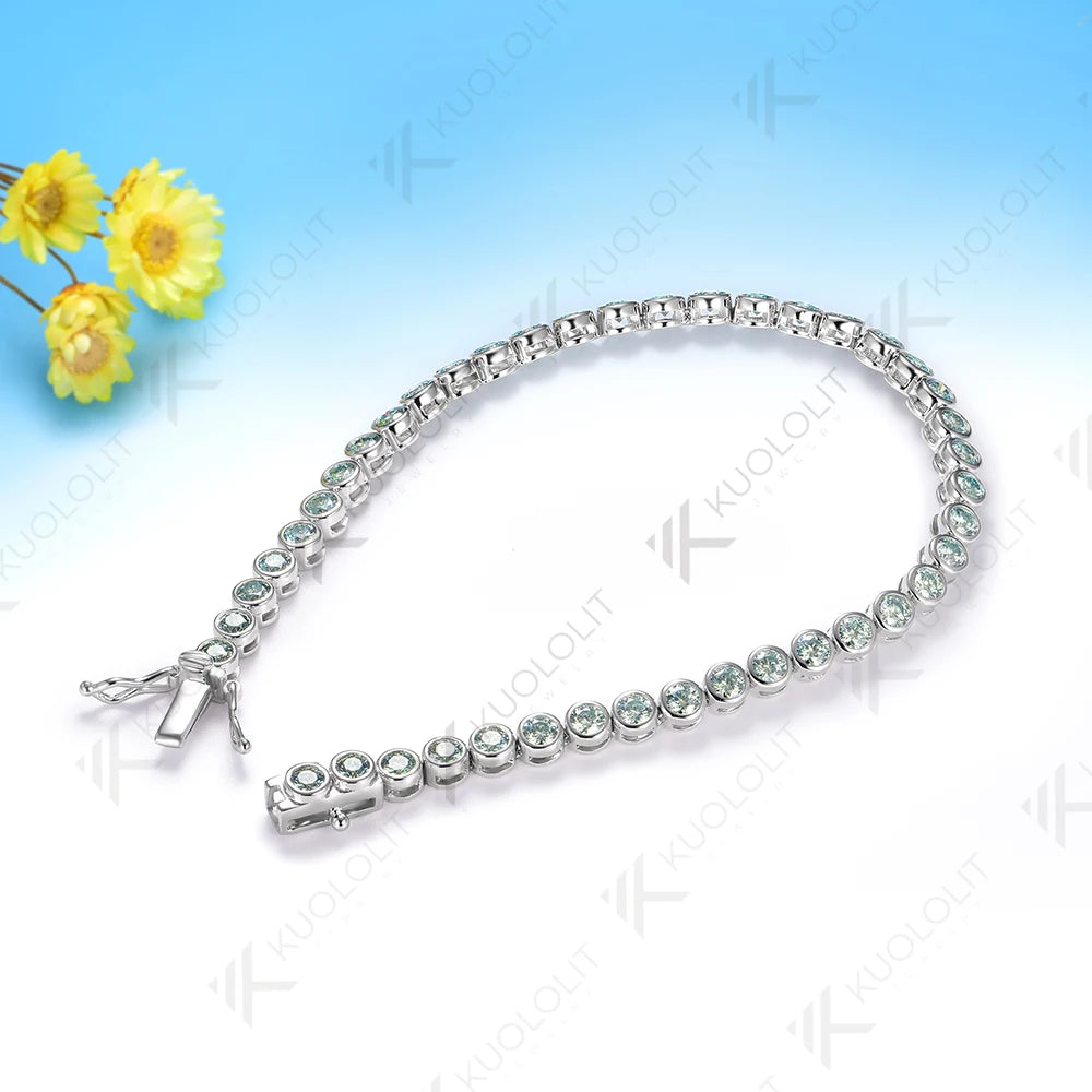 Kuololit-pulsera de tenis de moissanita cian champán para mujer, pulsera de oro blanco sólido 14K 10K 585 para compromiso, regalo de Navidad