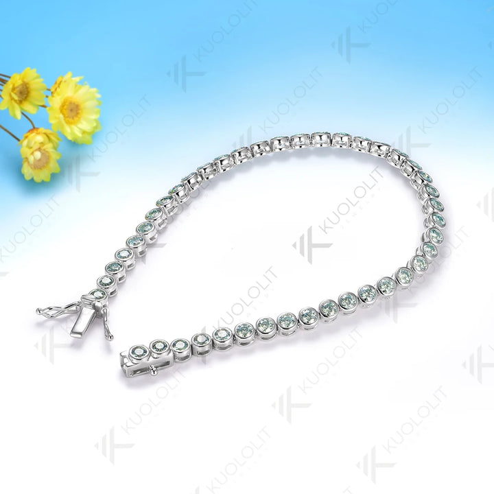 Kuololit-pulsera de tenis de moissanita cian champán para mujer, pulsera de oro blanco sólido 14K 10K 585 para compromiso, regalo de Navidad