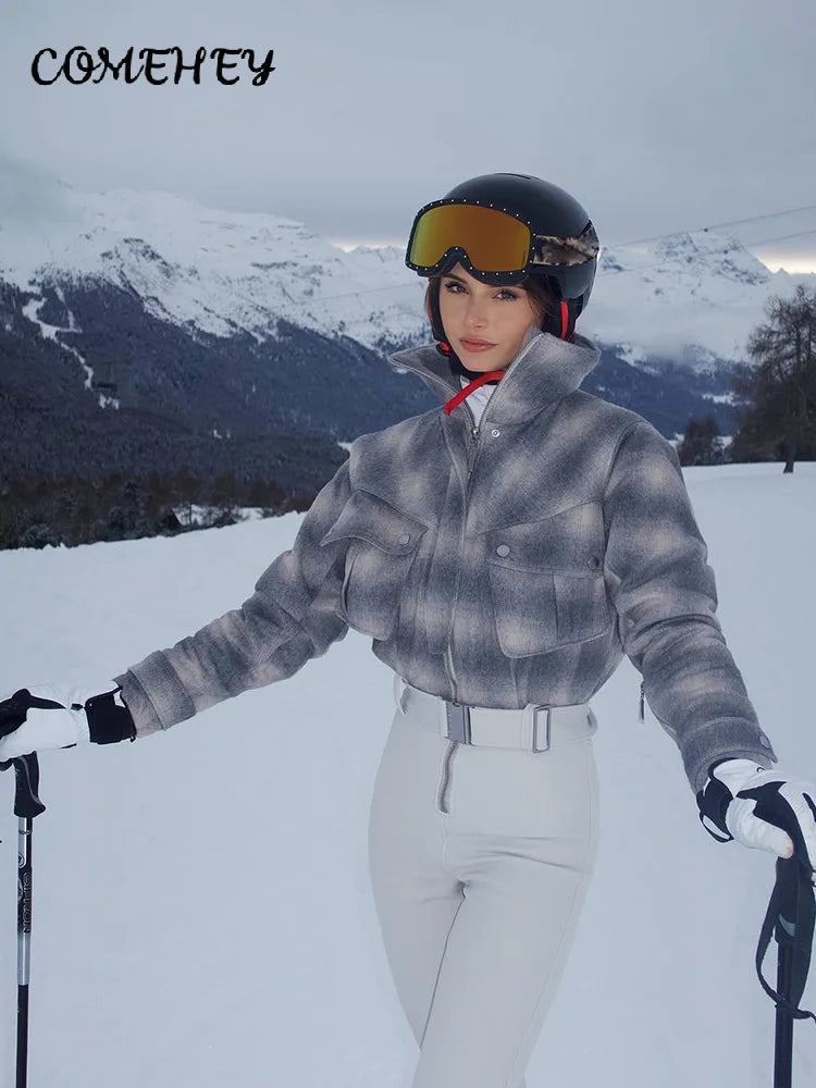 Mono de esquí de moda para mujer con cuello alto, cremallera, manga larga, cinturón, corte ajustado, cintura alta, mono cálido, ropa de esquí para mujer, invierno 2026