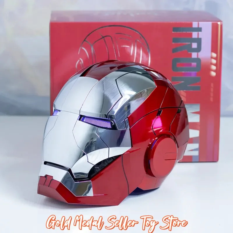 Casco de Iron Man Mk17 Mk5 de los Vengadores, Automático, 1 a 1, Apertura y Cierre Eléctrico, Control Remoto por Voz en Inglés, Juguete de Cosplay, Regalo de Cumpleaños