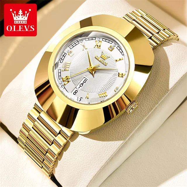 Reloj de cuarzo dorado OLEVS para mujer, moderno, elegante, con caja de acero de tungsteno, resistente al agua, reloj de pulsera de lujo original para dama, nuevo