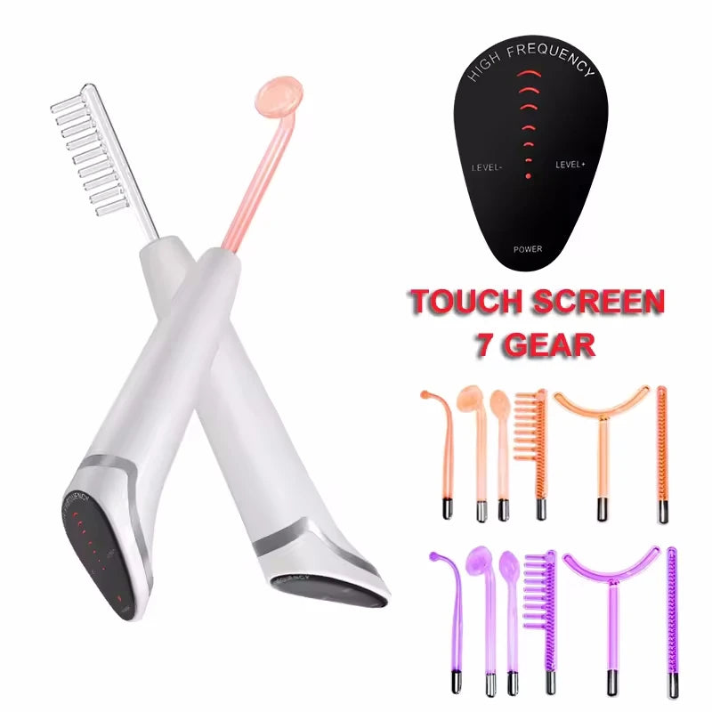 Varita de electrodo de alta frecuencia 6 en 1 con tubo de vidrio de electroterapia de neón, eliminador de acné, cuidado de la piel, dispositivo de belleza para peluquería facial