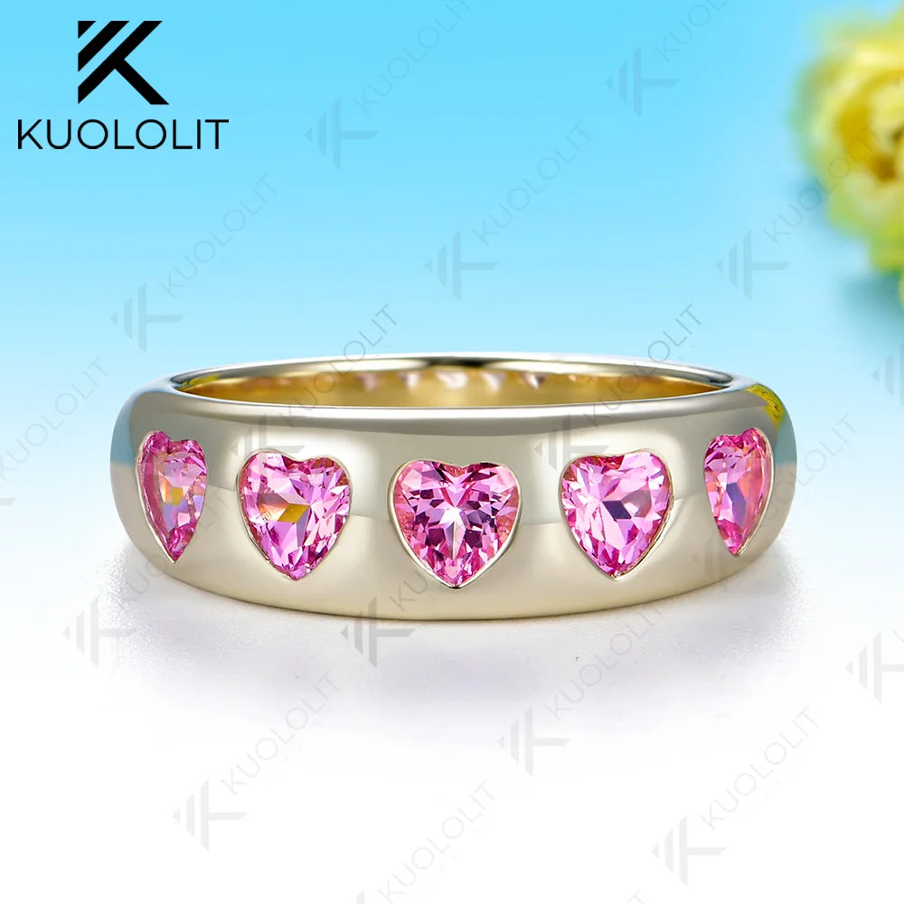 Anillo de Compromiso Kuololit con Zafiro Rosa Cultivado en Laboratorio de 1.5CTW, Anillo Personalizado para Mujer, Oro Amarillo Sólido de 14K/10K, para Regalos de Navidad y Fiestas