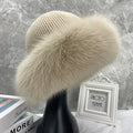Nuevos y elegantes gorros para mujer, gorro de invierno cálido y esponjoso con hueso, gorro de piel de zorro Natural grueso y suave para exteriores, sombreros de cúpula para mujer