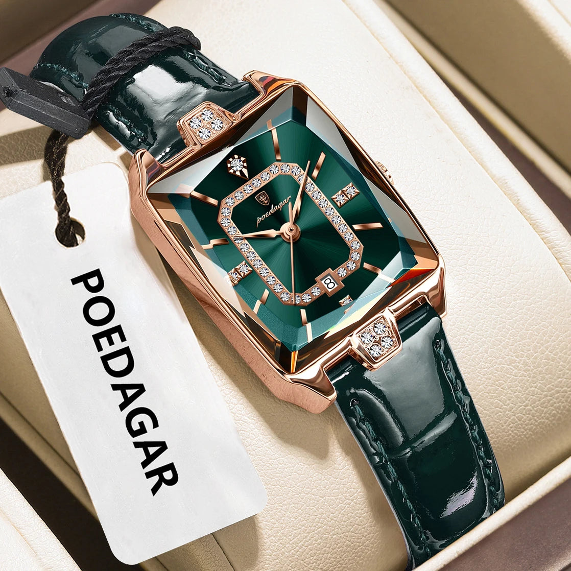Reloj de pulsera para mujer POEDAGAR de alta calidad, resistente al agua, con fecha, correa de piel, reloj de cuarzo de lujo, rectangular para mujer