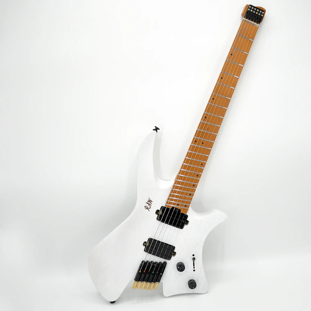 Guitarra eléctrica sin cabeza con cuerpo de fresno asado, puente fijo, ultraligero, pequeño, a escala, diseño apto para viajes para actuaciones