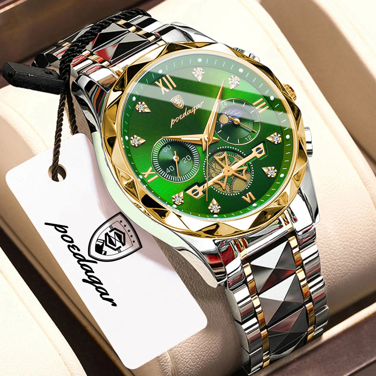 Reloj de pulsera creativo POEDAGAR para hombre, reloj de cuarzo empresarial de acero inoxidable, cronógrafo, resistente al agua, luminoso, a la moda