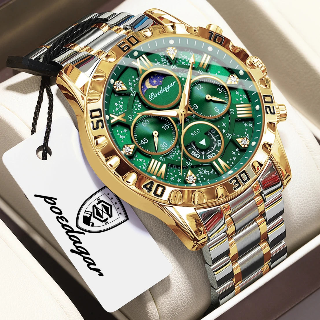 Reloj de cuarzo para hombre POEDAGAR, deportivo, de moda, impermeable, luminoso, de lujo, cronógrafo, de acero inoxidable, estilo militar