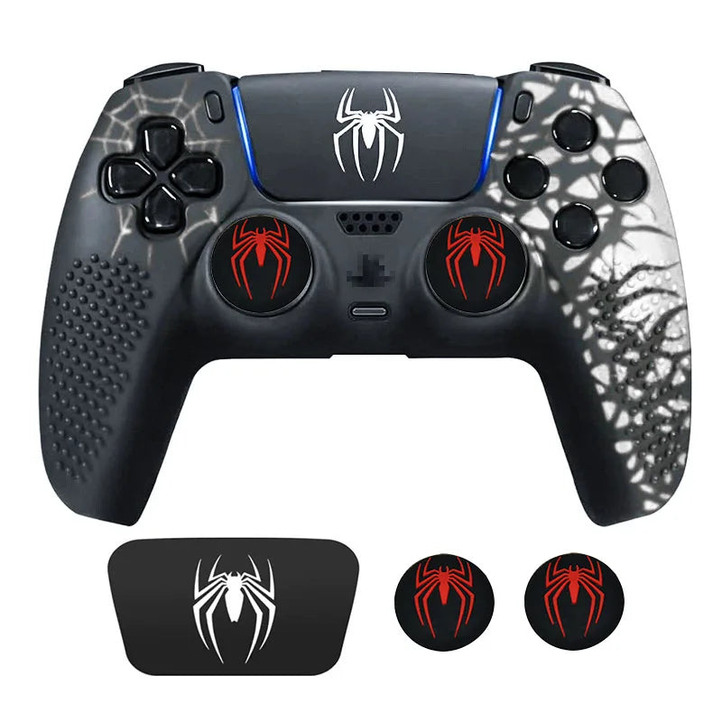 Spider Theme Soft Silicone Protective Case For PS5 Game Controller Cover Skin Gamepad Touchpad Stickers Thumb Stick Grip Cap Kit