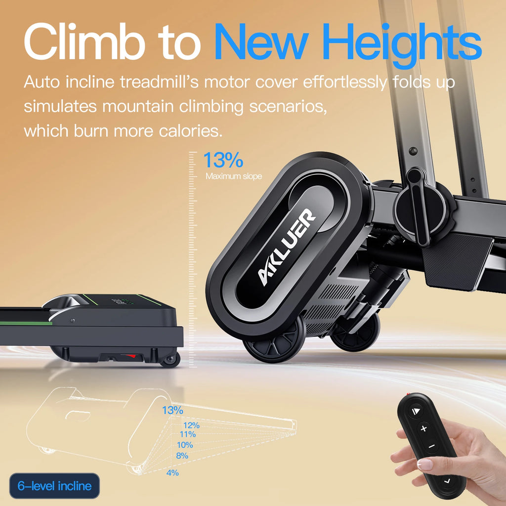 Caminadora Plegable AKLUER con Inclinación Automática de 6 Niveles, 6 en 1 para Debajo del Escritorio, 2.5HP, Capacidad de 330LBS, Pantalla LED y Control Remoto, para el Hogar