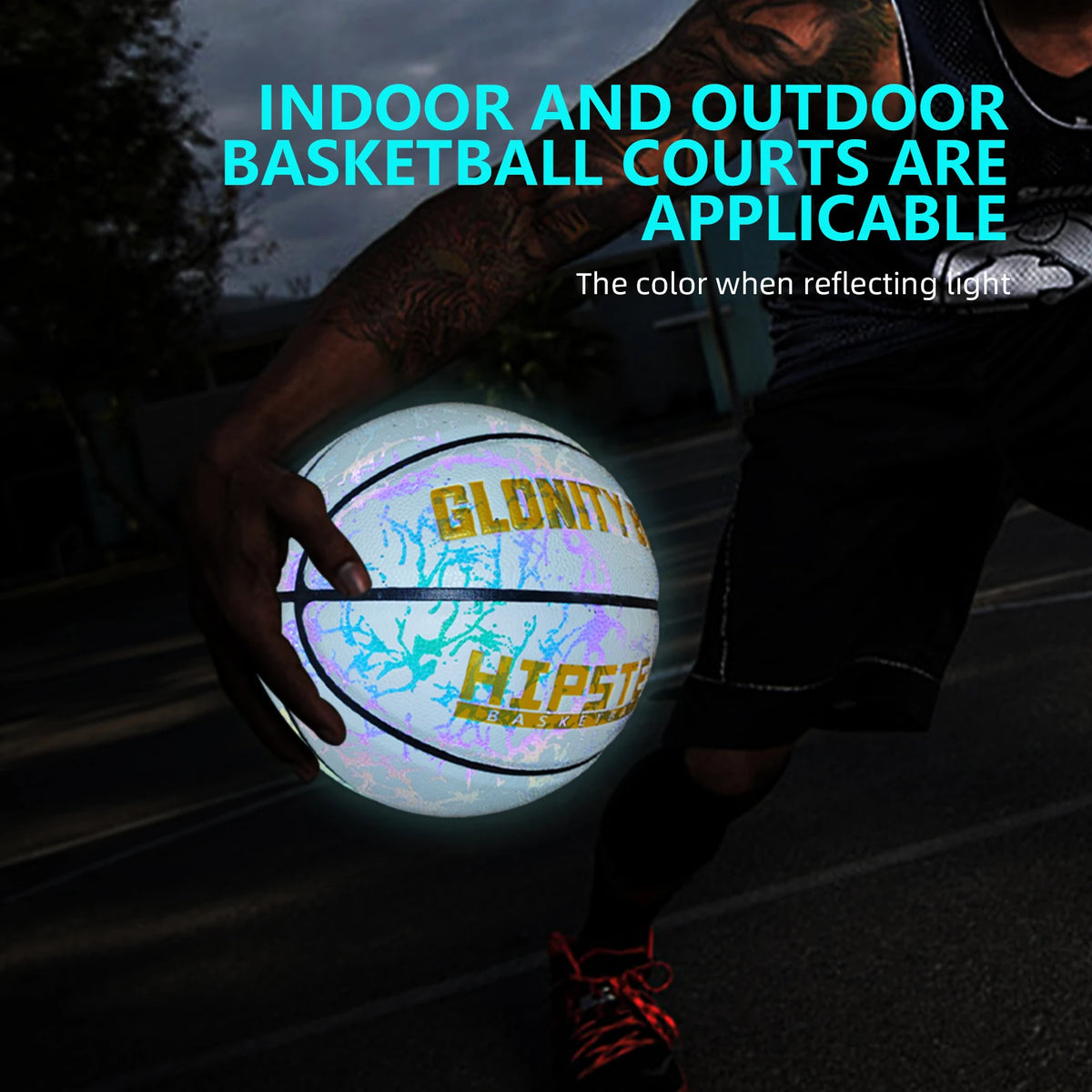 Pelota de baloncesto brillante de cuero, resistente al desgaste, tamaño 5/6/7-27, 5/28, 5/9,5 pulgadas, para jóvenes, juego nocturno de baloncesto en el exterior y