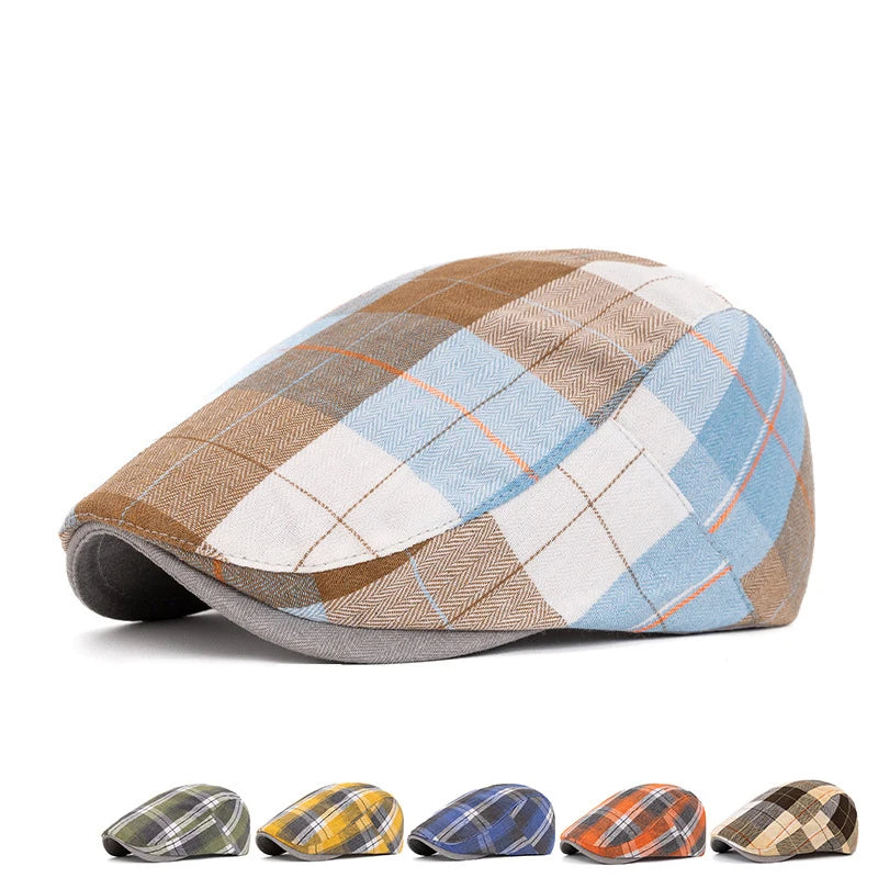 Boina de cuadros colorida para hombre y mujer, gorro artístico de estilo vanguardista, diseño fino, gorra tipo vendedor de periódicos retro británica para primavera y otoño
