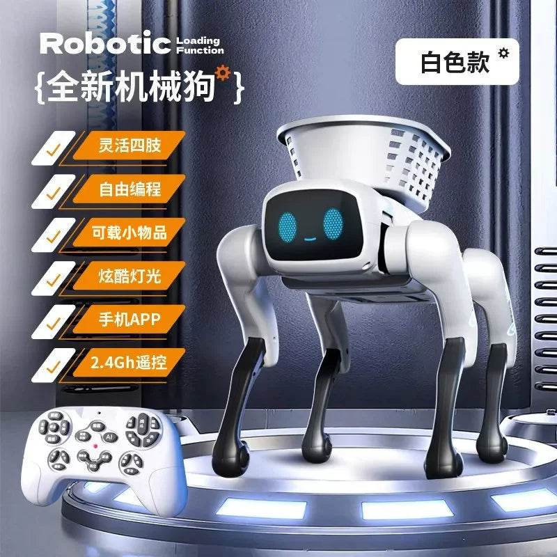 Perro robot inteligente con IA 2026, juguete teledirigido programable con cesta de carga, regalo de cumpleaños y festividades para niños