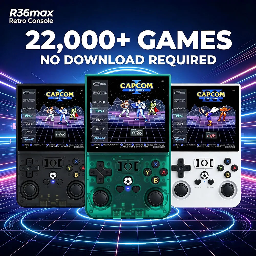Consola de videojuegos retro portátil R36MAX, chip RK3326, más de 22,000 juegos, sistema Linux de código abierto, pantalla HD de 4 pulgadas, reproductor de juegos portátil de bolsillo