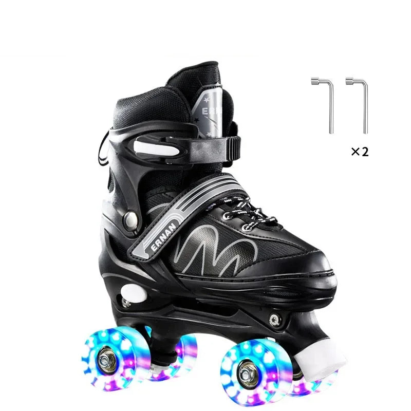 Patines de 4 Ruedas, Patines en Línea de Doble Fila, Zapatos de Patinaje Ajustables para Principiantes, Niños, Patinaje al Aire Libre, Entrenamiento en Pista de Hielo